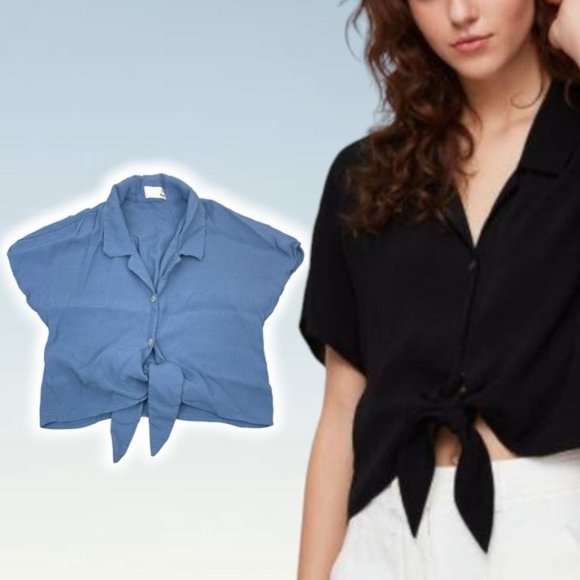 Aritzia Tops - WILFRED FREE Aritzia Tie Front Blouse Top Shirt Sz XXS Blue